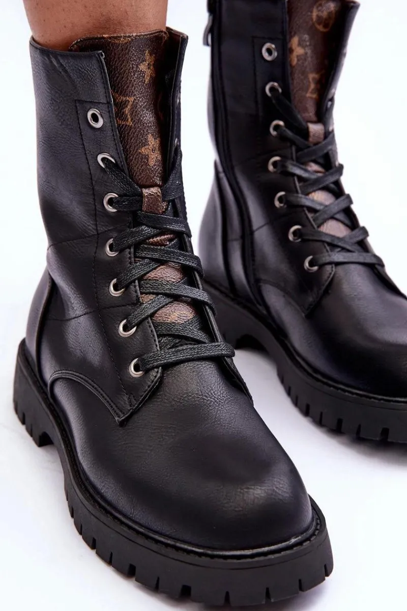 Best Skórzane Botki Workery Czarne Lonevis Damskie Botki Sznurowane|Czarne Botki