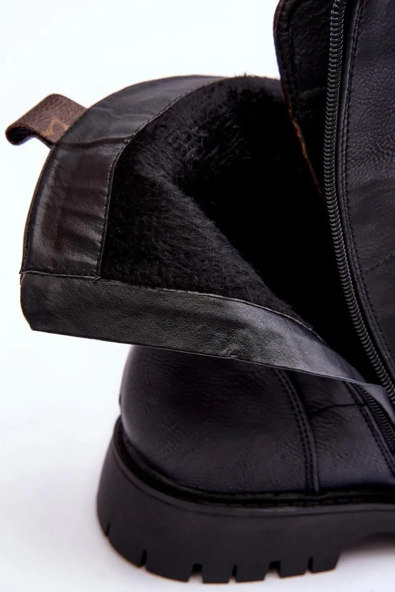 Best Skórzane Botki Workery Czarne Lonevis Damskie Botki Sznurowane|Czarne Botki