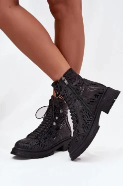 Botki Ocieplane|Damskie Trapery></noscript>Artiker Skórzane Botki Workery Damskie Ocieplane Na Zamek 57C2257 Czarne