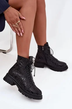 Botki Ocieplane|Damskie Trapery></noscript>Artiker Skórzane Botki Workery Damskie Ocieplane Na Zamek 57C2257 Czarne