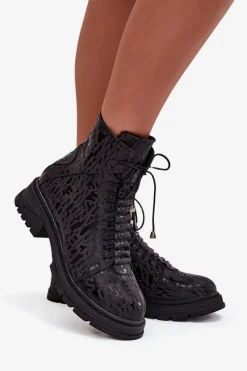 Botki Ocieplane|Damskie Trapery></noscript>Artiker Skórzane Botki Workery Damskie Ocieplane Na Zamek 57C2257 Czarne