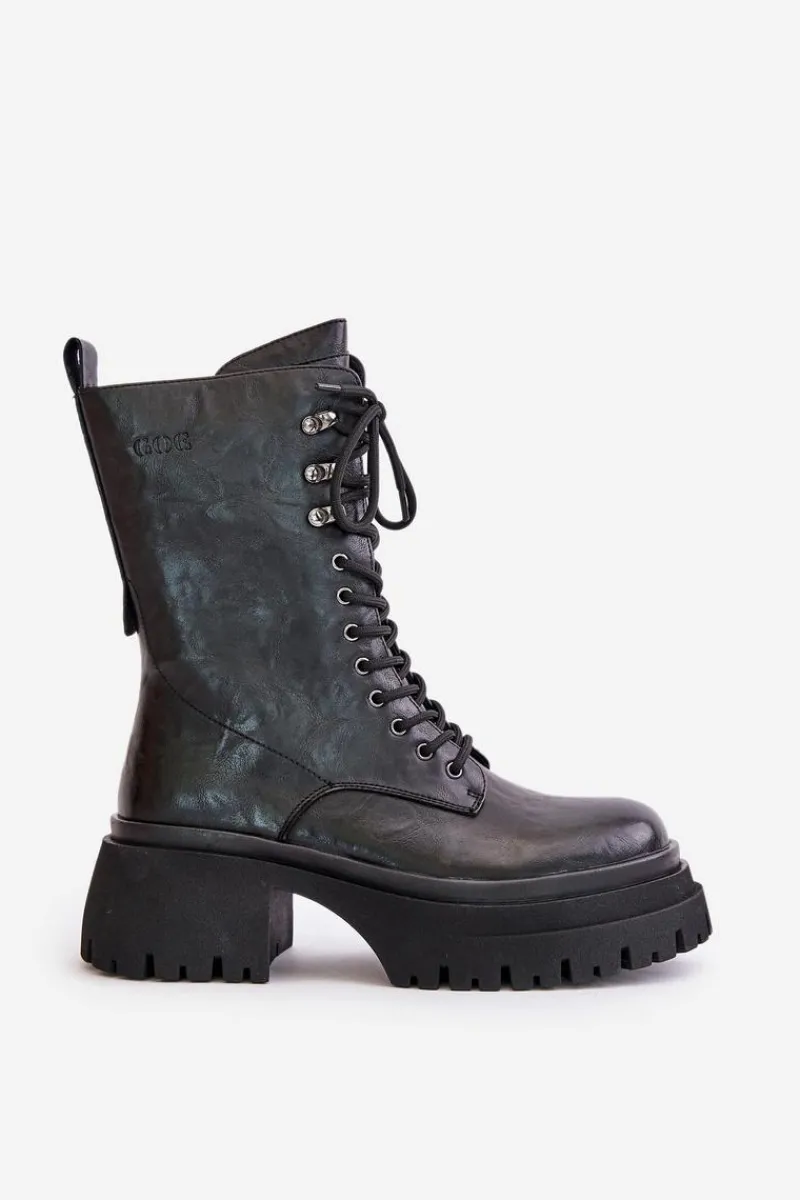 Skórzane Botki Workery Damskie Ocieplane OO2N4121 Czarne Damskie Botki Ocieplane|Czarne Botki