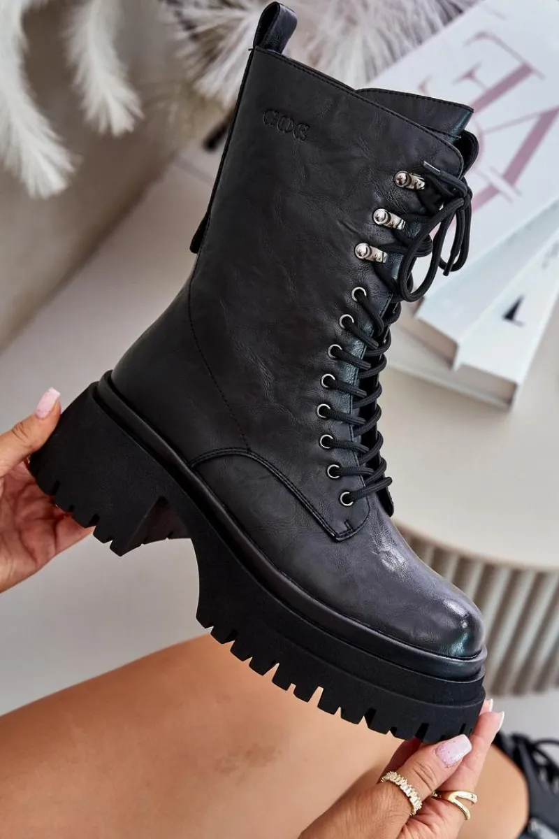 Skórzane Botki Workery Damskie Ocieplane OO2N4121 Czarne Damskie Botki Ocieplane|Czarne Botki