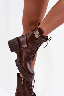 Botki Ocieplane|Botki Skórzane></noscript>Artiker Skórzane Botki Workery Damskie Na Klocku Z Ozdobnym Detalem 57C0213 Brązowe Brązowy