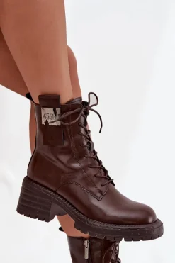 Botki Ocieplane|Botki Skórzane></noscript>Artiker Skórzane Botki Workery Damskie Na Klocku Z Ozdobnym Detalem 57C0213 Brązowe Brązowy