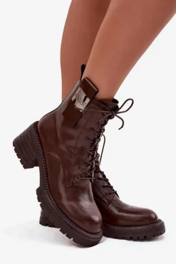 Botki Ocieplane|Botki Skórzane></noscript>Artiker Skórzane Botki Workery Damskie Na Klocku Z Ozdobnym Detalem 57C0213 Brązowe Brązowy