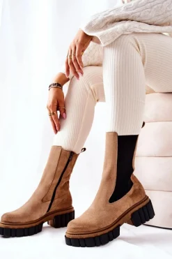 Botki Zimowe Damskie|Brązowe I Beżowe Botki><noscript><img width=