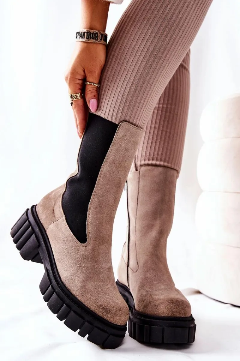 Best Laura Messi Skórzane Botki Workery Jasnobeżowe 2421