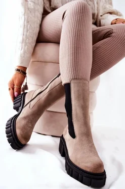 Best Laura Messi Skórzane Botki Workery Jasnobeżowe 2421