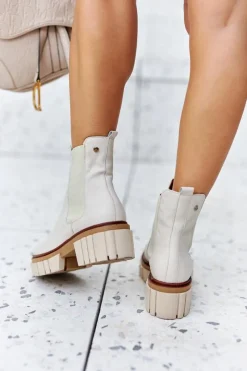 Sale Skórzane Botki Workery Beżowe 05312-04 Damskie Botki Maciejka|Brązowe I Beżowe Botki