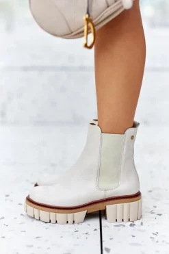 Sale Skórzane Botki Workery Beżowe 05312-04 Damskie Botki Maciejka|Brązowe I Beżowe Botki