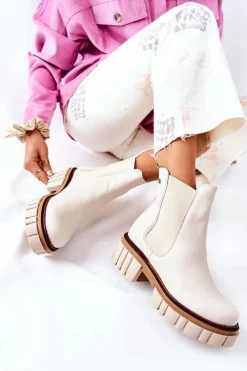 Sale Skórzane Botki Workery Beżowe 05312-04 Damskie Botki Maciejka|Brązowe I Beżowe Botki