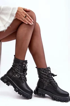 Botki Ocieplane|Botki Skórzane></noscript>GOE Skórzane Botki Workery Na Płaskim Obcasie MM2N4021 Czarne