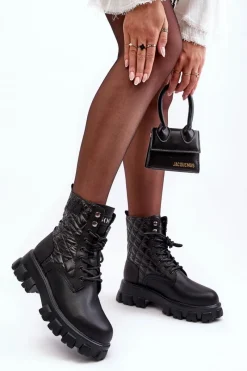 Botki Ocieplane|Botki Skórzane></noscript>GOE Skórzane Botki Workery Na Płaskim Obcasie MM2N4021 Czarne