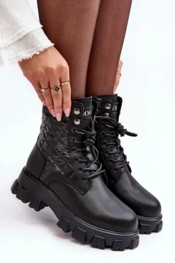 Botki Ocieplane|Botki Skórzane></noscript>GOE Skórzane Botki Workery Na Płaskim Obcasie MM2N4021 Czarne