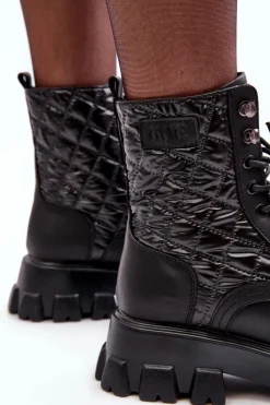 Botki Ocieplane|Botki Skórzane></noscript>GOE Skórzane Botki Workery Na Płaskim Obcasie MM2N4021 Czarne