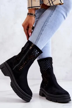 Botki Wiosenne|Czarne Botki>Boto Skórzane Botki Workery Nicole Czarne 2711 Czarny