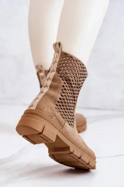 Boto Skórzane Botki Workery Nicole Jasnobrązowe 2711 Brązowy