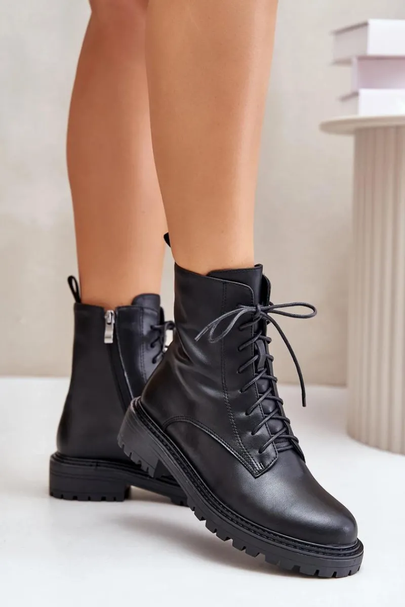 Online Evento Skórzane Botki Workery Ocieplane Na Zamek Czarne Elosie