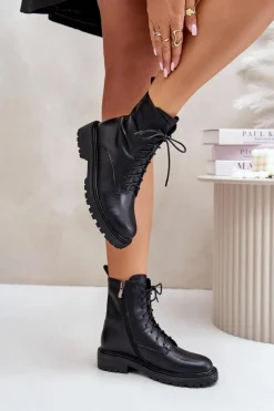 Online Evento Skórzane Botki Workery Ocieplane Na Zamek Czarne Elosie