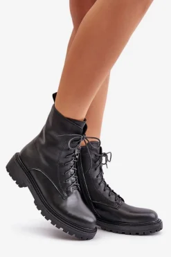 Online Evento Skórzane Botki Workery Ocieplane Na Zamek Czarne Elosie