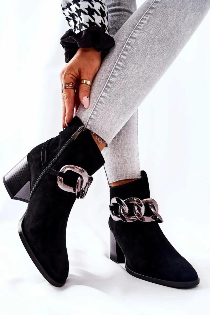 Online Laura Messi Skórzane Botki Z Łańcuchem Czarne 2345