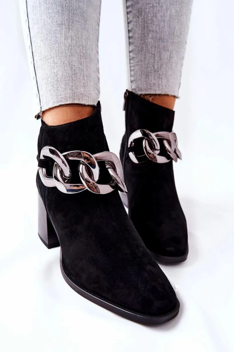 Online Laura Messi Skórzane Botki Z Łańcuchem Czarne 2345