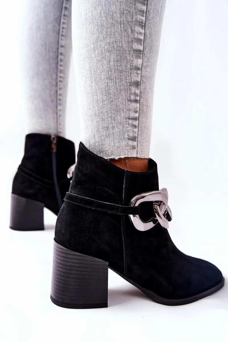 Online Laura Messi Skórzane Botki Z Łańcuchem Czarne 2345