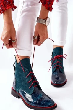 Online Boto Skórzane Botki Z Krokodylim Wzorem Zielone Cheyenne