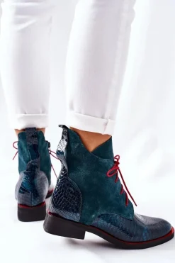Online Boto Skórzane Botki Z Krokodylim Wzorem Zielone Cheyenne