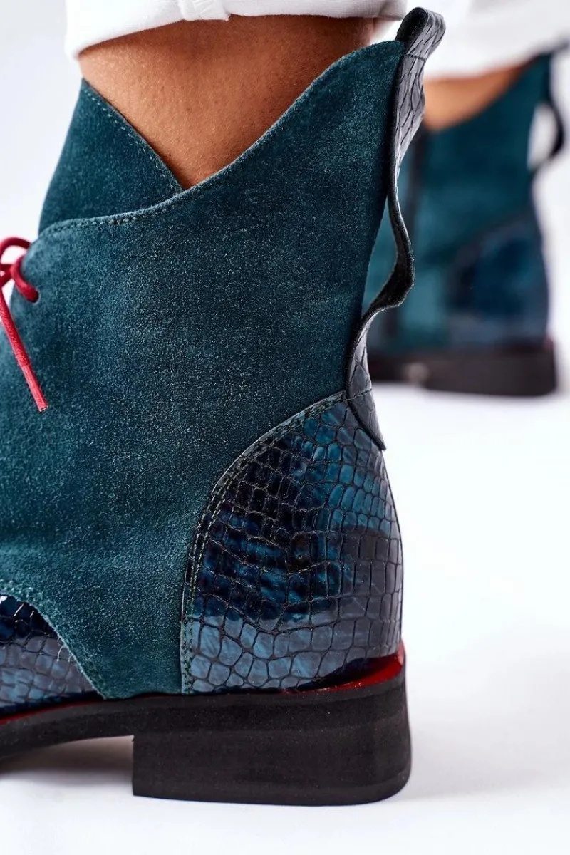 Online Boto Skórzane Botki Z Krokodylim Wzorem Zielone Cheyenne