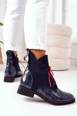 Online Boto Skórzane Botki Z Krokodylim Wzorem Granatowe Cheyenne