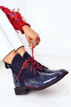 Online Boto Skórzane Botki Z Krokodylim Wzorem Granatowe Cheyenne