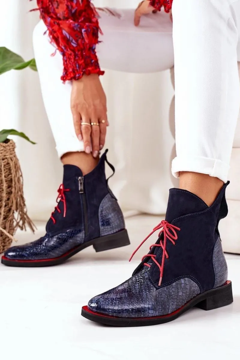 Online Boto Skórzane Botki Z Krokodylim Wzorem Granatowe Cheyenne