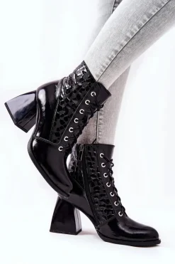 New Boto Skórzane Botki Z Nerką Czarne Cannie