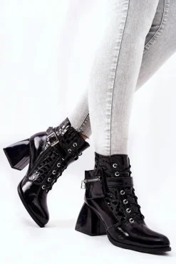 New Boto Skórzane Botki Z Nerką Czarne Cannie