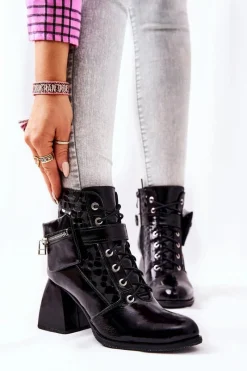 New Boto Skórzane Botki Z Nerką Czarne Cannie