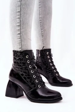 New Boto Skórzane Botki Z Nerką Czarne Cannie