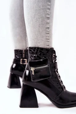 New Boto Skórzane Botki Z Nerką Czarne Cannie