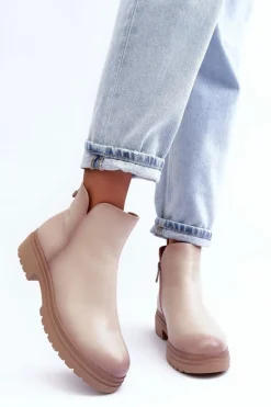 Best Buty damskie Vinceza Skórzane Botki Z Niską Cholewką Beżowe Foteini