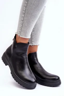 Botki Płaskie|Botki Workery>Buty damskie Vinceza Skórzane Botki Z Niską Cholewką Czarne Foteini