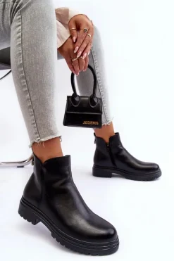 Botki Płaskie|Botki Workery>Buty damskie Vinceza Skórzane Botki Z Niską Cholewką Czarne Foteini