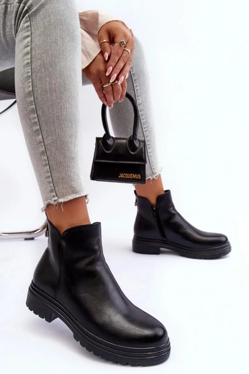 Botki Płaskie|Botki Workery>Buty damskie Vinceza Skórzane Botki Z Niską Cholewką Czarne Foteini