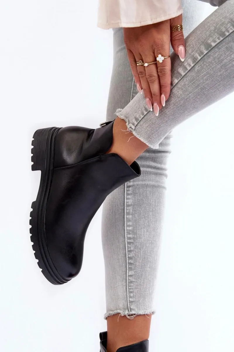 Botki Płaskie|Botki Workery>Buty damskie Vinceza Skórzane Botki Z Niską Cholewką Czarne Foteini