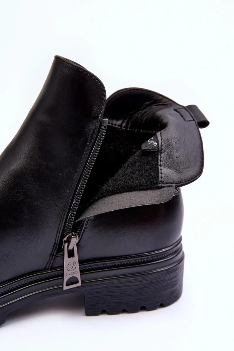 Botki Płaskie|Botki Workery>Buty damskie Vinceza Skórzane Botki Z Niską Cholewką Czarne Foteini