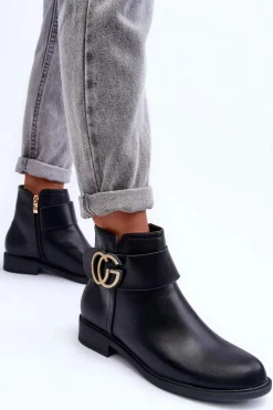 Online Boto Skórzane Botki Z Ozdobą Czarne Galos