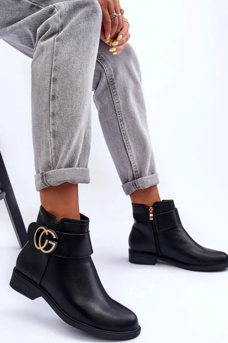 Online Boto Skórzane Botki Z Ozdobą Czarne Galos