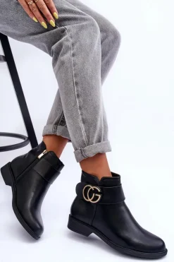 Online Boto Skórzane Botki Z Ozdobą Czarne Galos