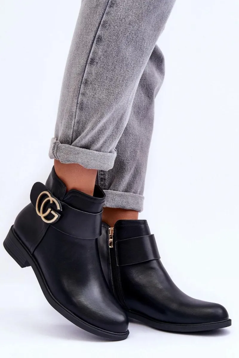 Online Boto Skórzane Botki Z Ozdobą Czarne Galos