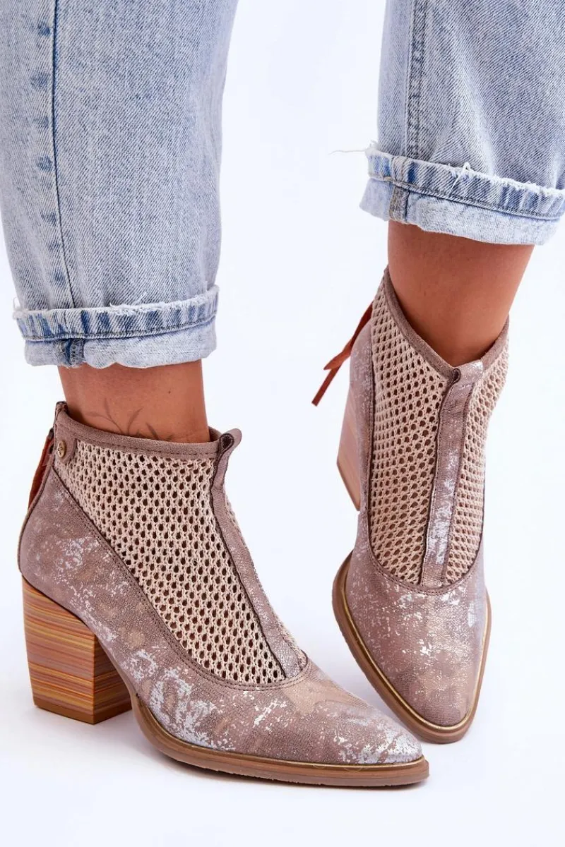 Botki Wiosenne|Botki Maciejka>Maciejka Skórzane Botki Z Siateczką 05842-04 Beżowe
